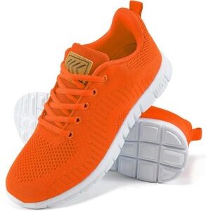 Women's Orange White Lightweight Walking Tennis Non Slip Lace Up Sneakers Shoes